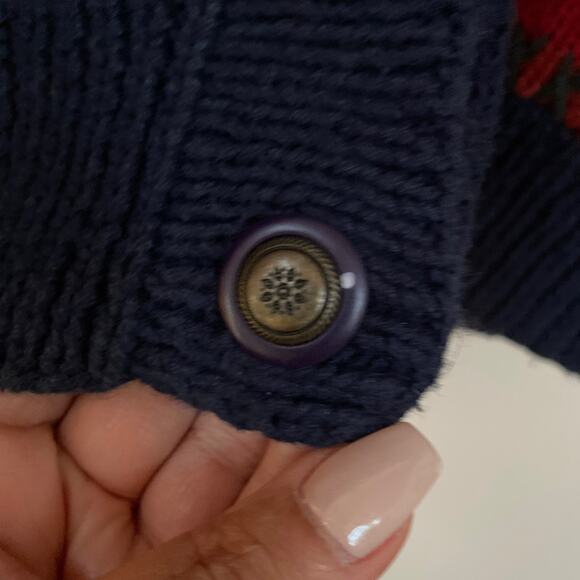 Le Moda Knitwear Womens Sweater Cardigan Knitted by Hand Floral Navy Size Large - Picture 5 of 6
